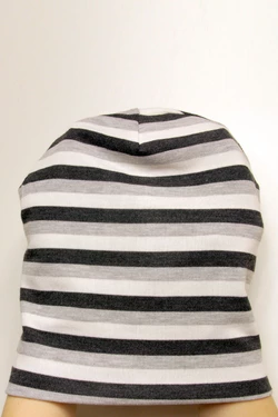 Шапка черно-серо-белая в полоску, зимняя 14-015-2 Шапка черно-серо-белая в полоску, зимняя 14-015-2