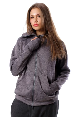 Толстовка на змейке, серая, женская 16-047 Толстовка на змейке, серая, женская 16-047