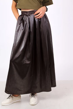 Юбка солнце макси коричневая блестящая 17-041-2 Юбка солнце макси коричневая блестящая 17-041-2
