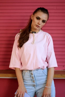 Футболка розовая, женская оверсайз 20-003 Футболка розовая, женская оверсайз 20-003